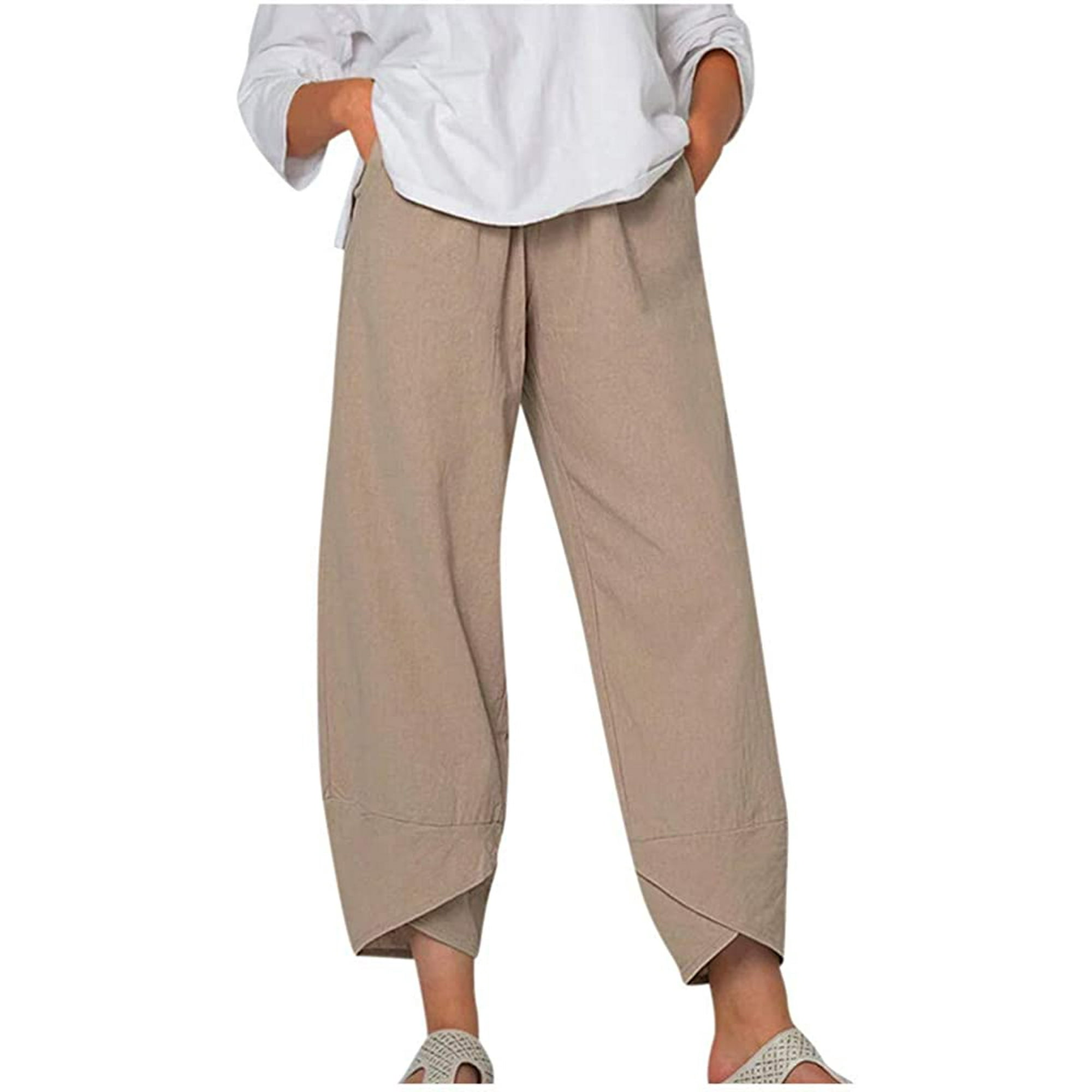 Domple Womens Plus Size Loose Fit Casual Cotton Linen Solid Harem Jogger Pants 